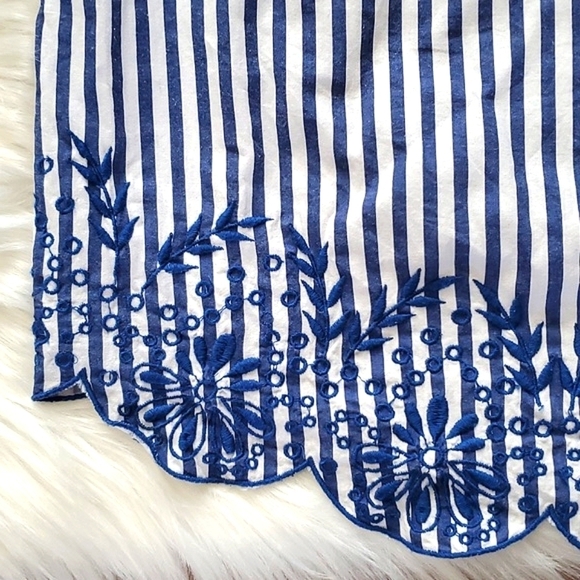 Dizzylizzy Navy Blue Striped Scoop Neck Off Shoulder Nautical Embroidered Top M - Picture 4 of 17